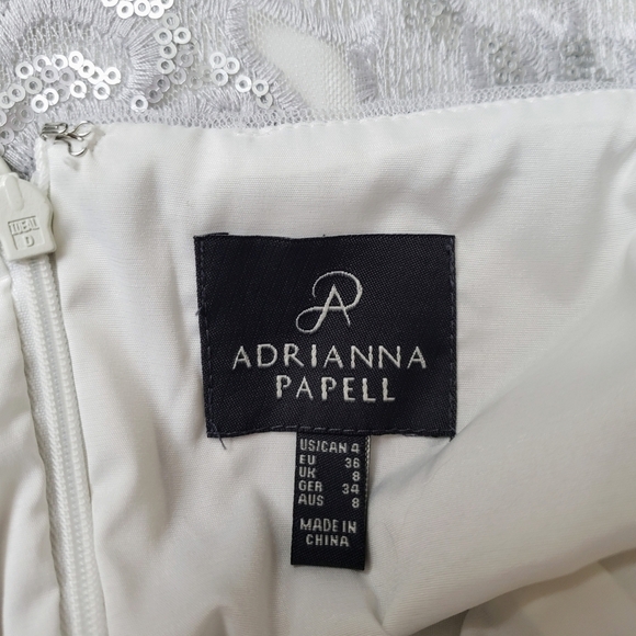 Adrianna Papell Silver White Lace Sequin Blouson Column Gown Brigerton Size 4 - Picture 11 of 13
